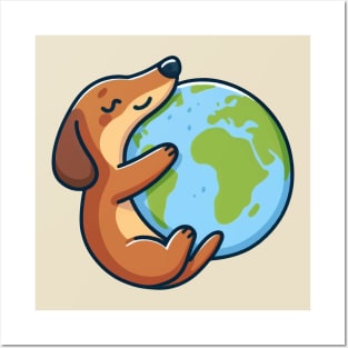 dachshund dog embracing the earth Posters and Art